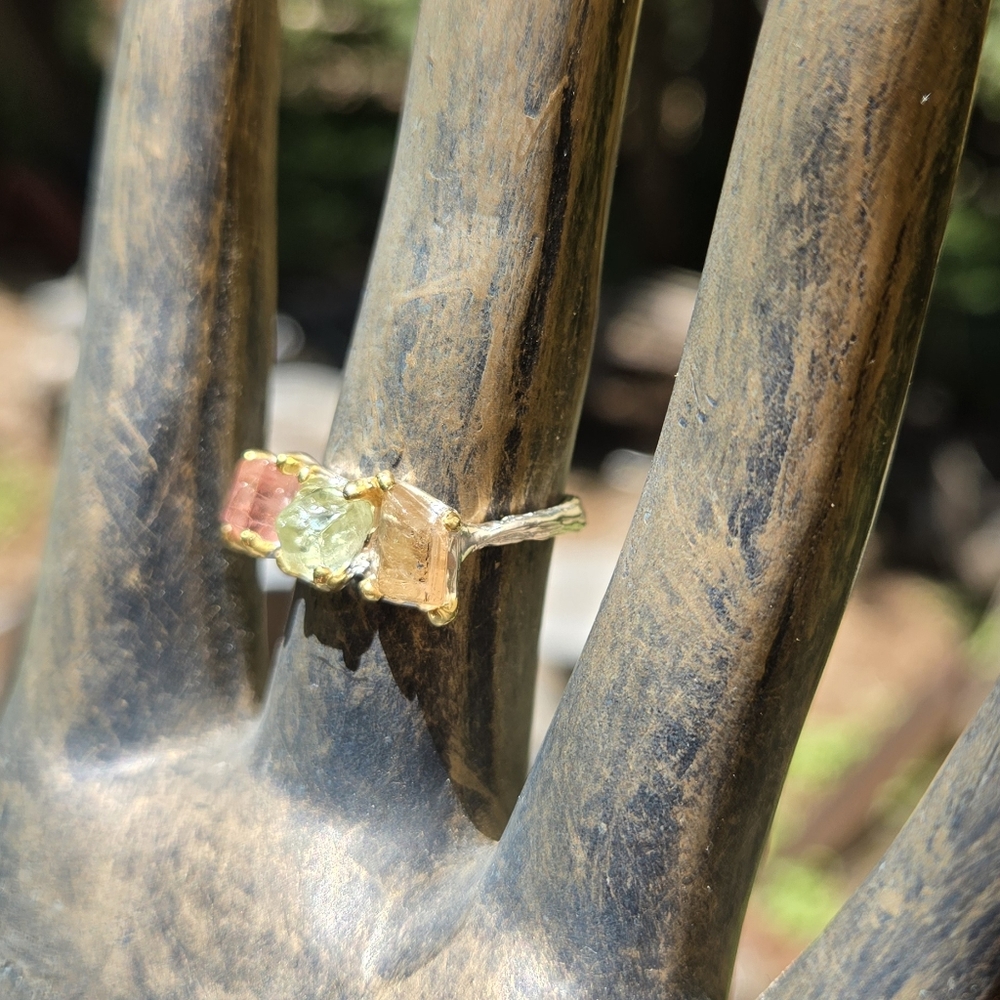 Tourmaline Tri-colored Natural Gemstone Sterling Ring Sz8 - Picture 4 of 8